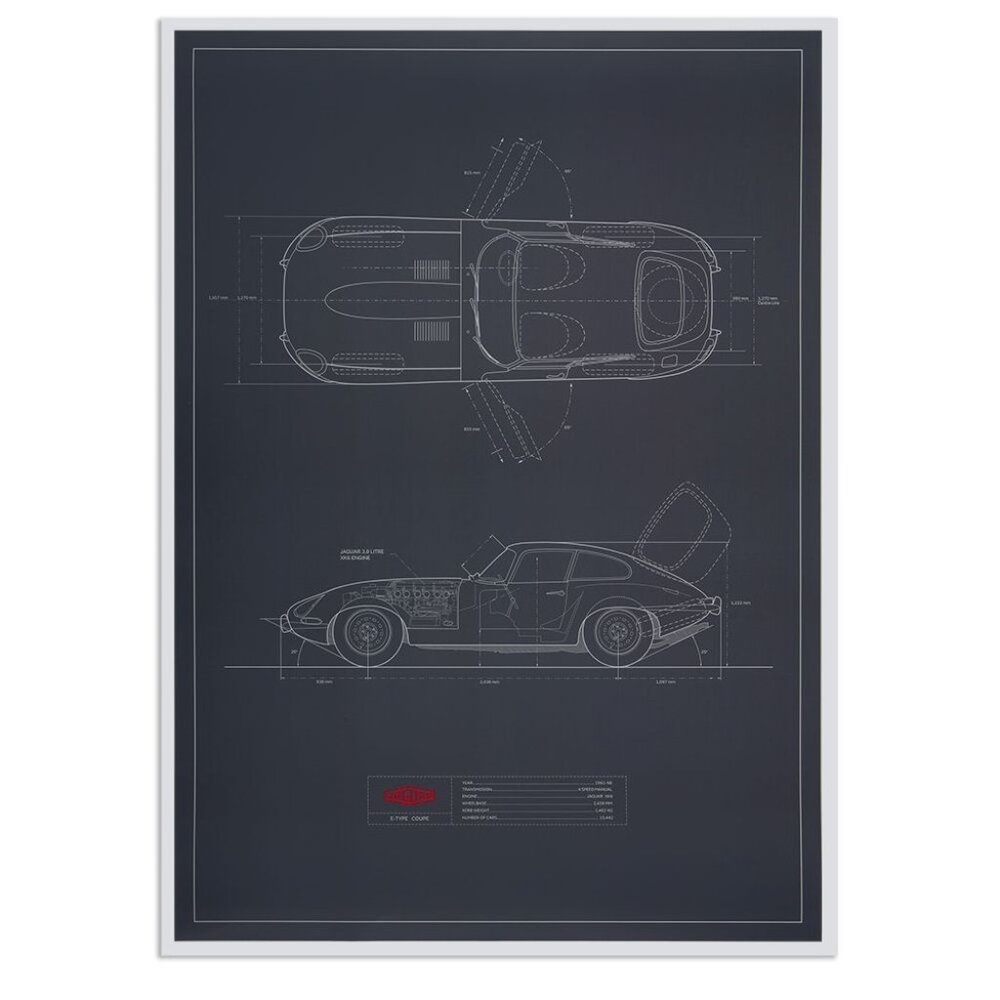 NIB - Limited Edition Jaguar E-Type Blueprint Artwork (700 x 500mm) (Unframed)